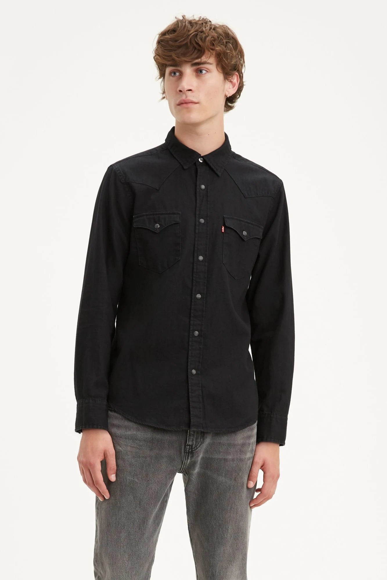 Black levis denim shirt sales