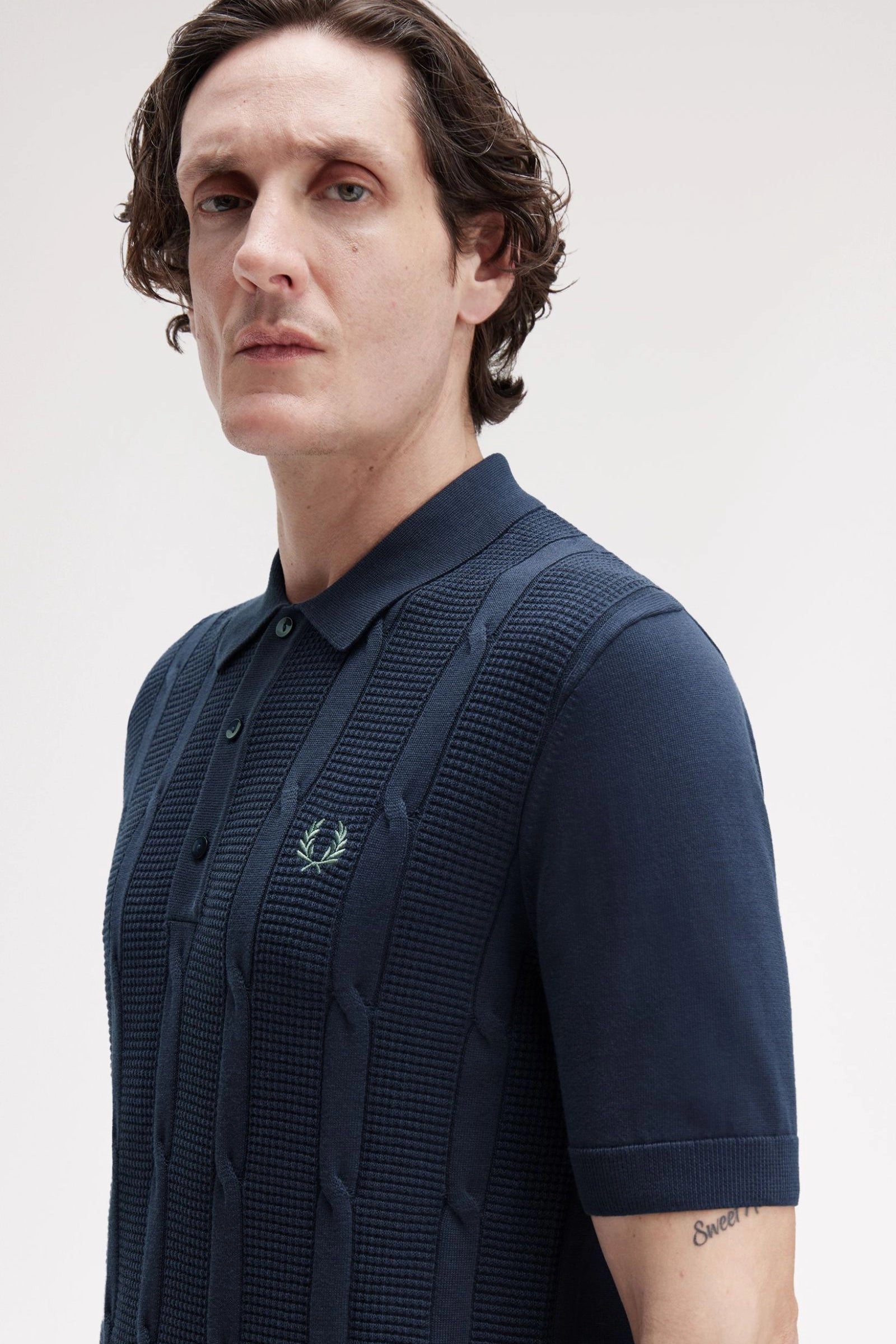 Textured Cable Knit Shirt Polos Fred Perry