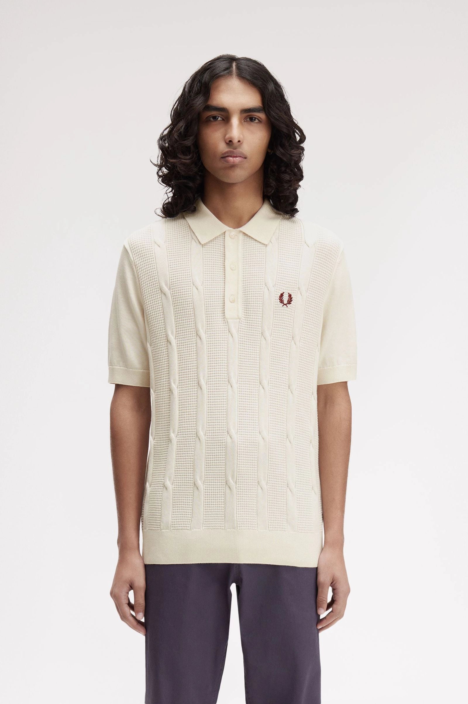 Textured Cable Knit Shirt Polos Fred Perry