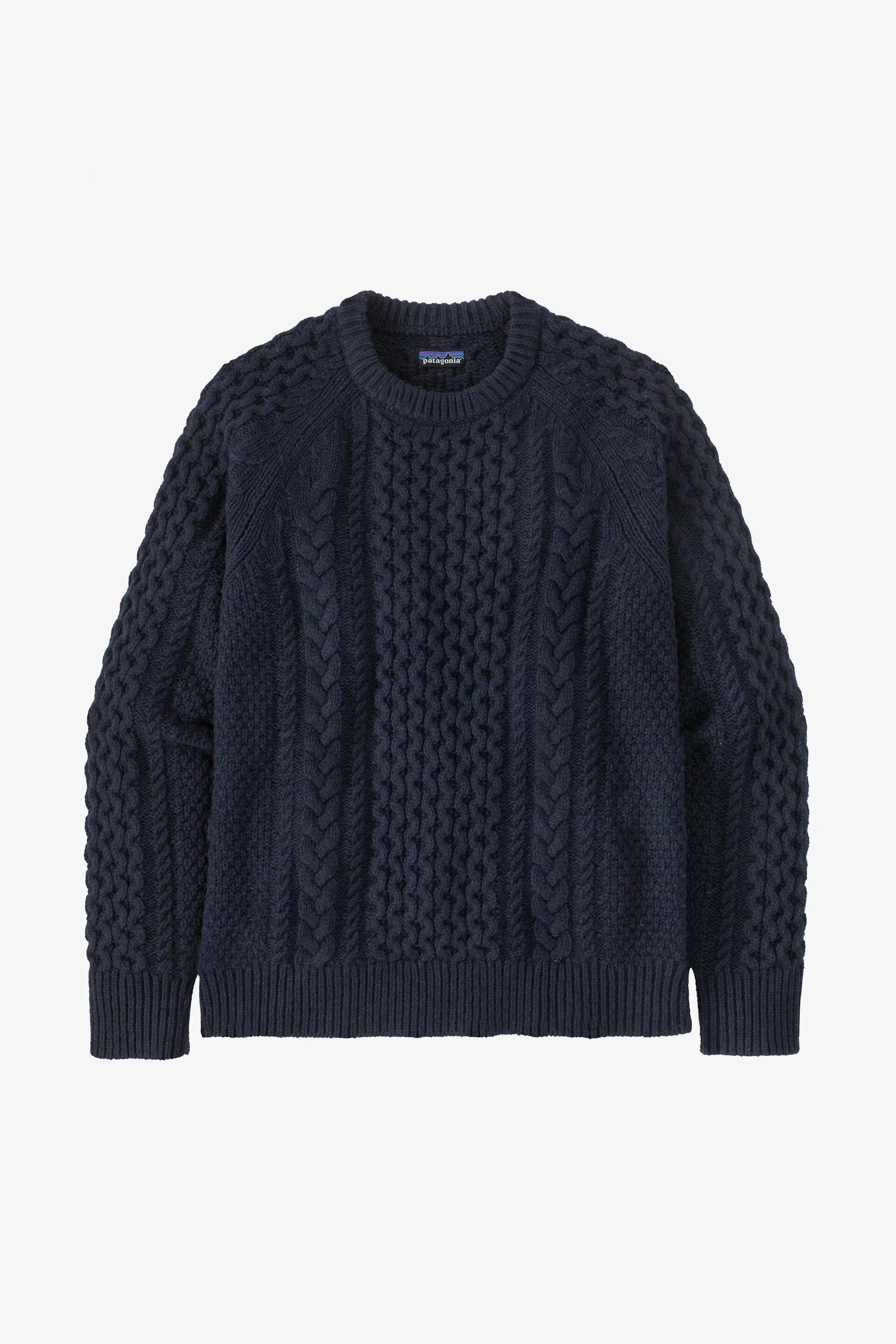 Recycled Wool Cable Knit Crewneck Sweater New Navy XL