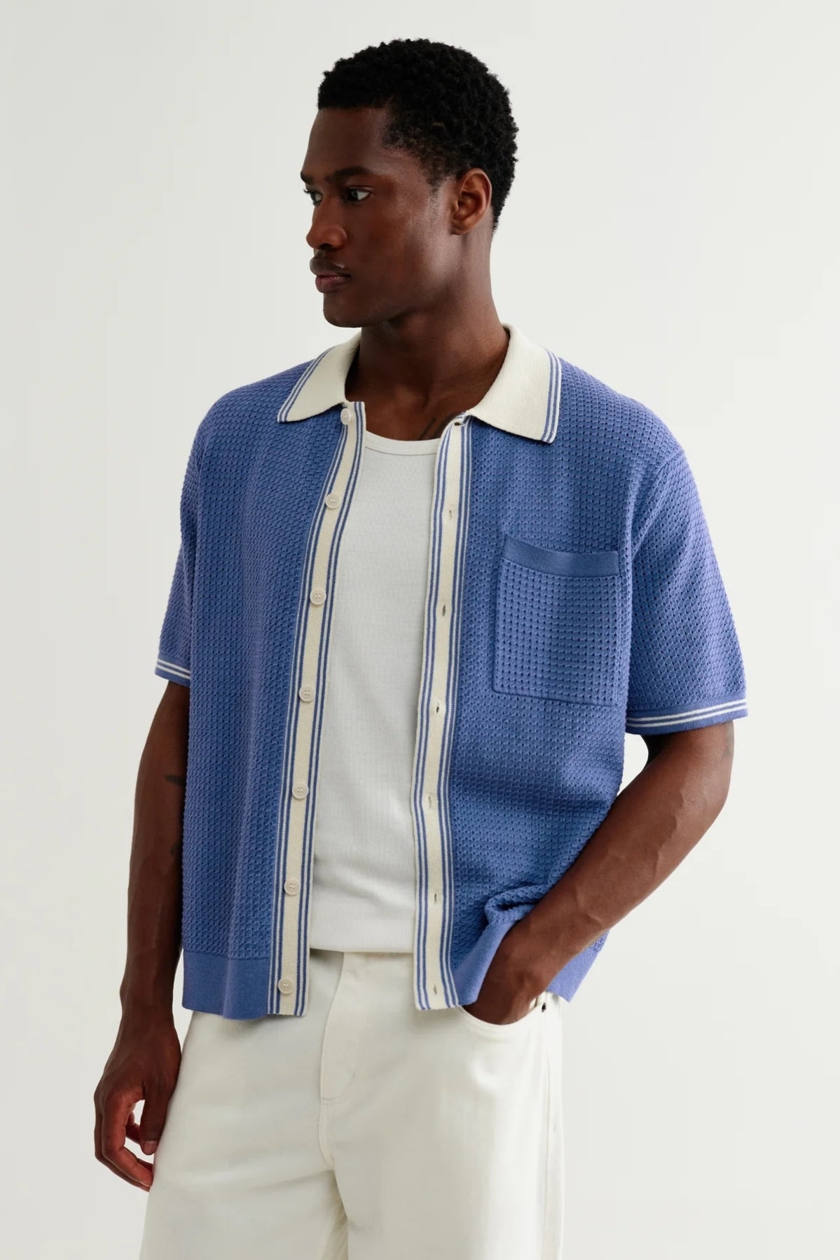 Belle Tipped Pointelle Polo Shirt Shirts Wax London