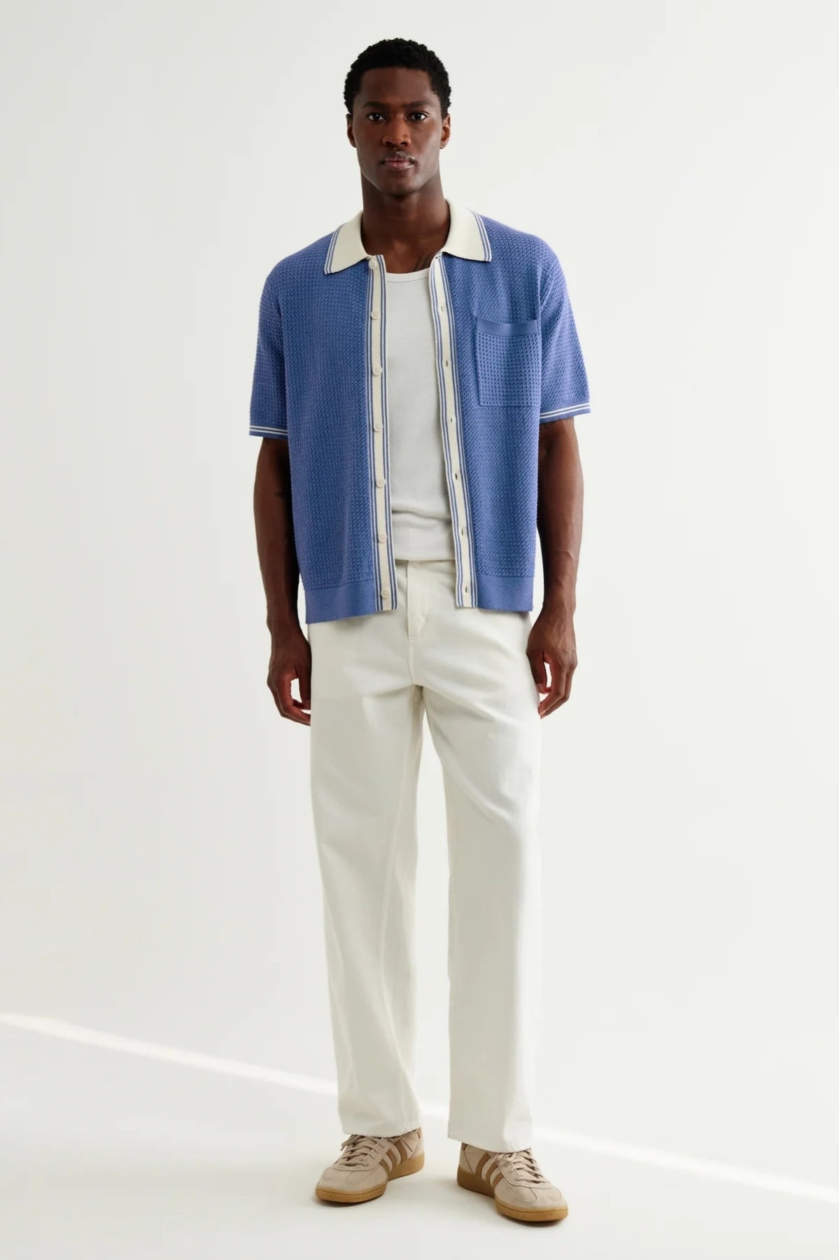Belle Tipped Pointelle Polo Shirt Shirts Wax London