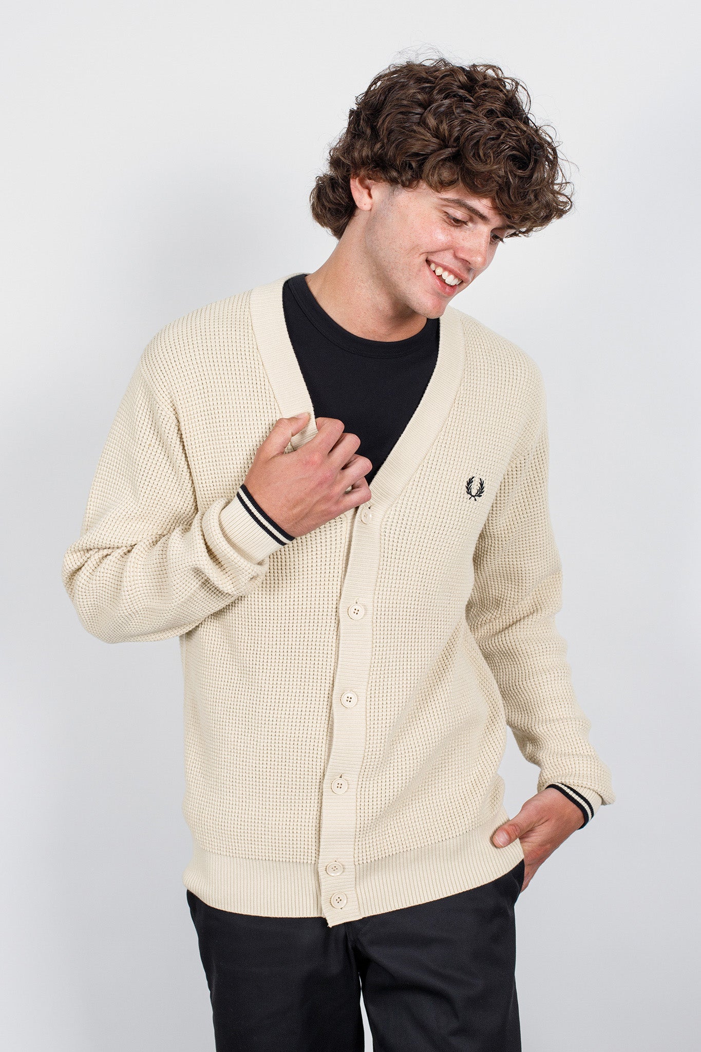 Fred-Perry-Waffle-Stitch-Cardigan-Oatmeal