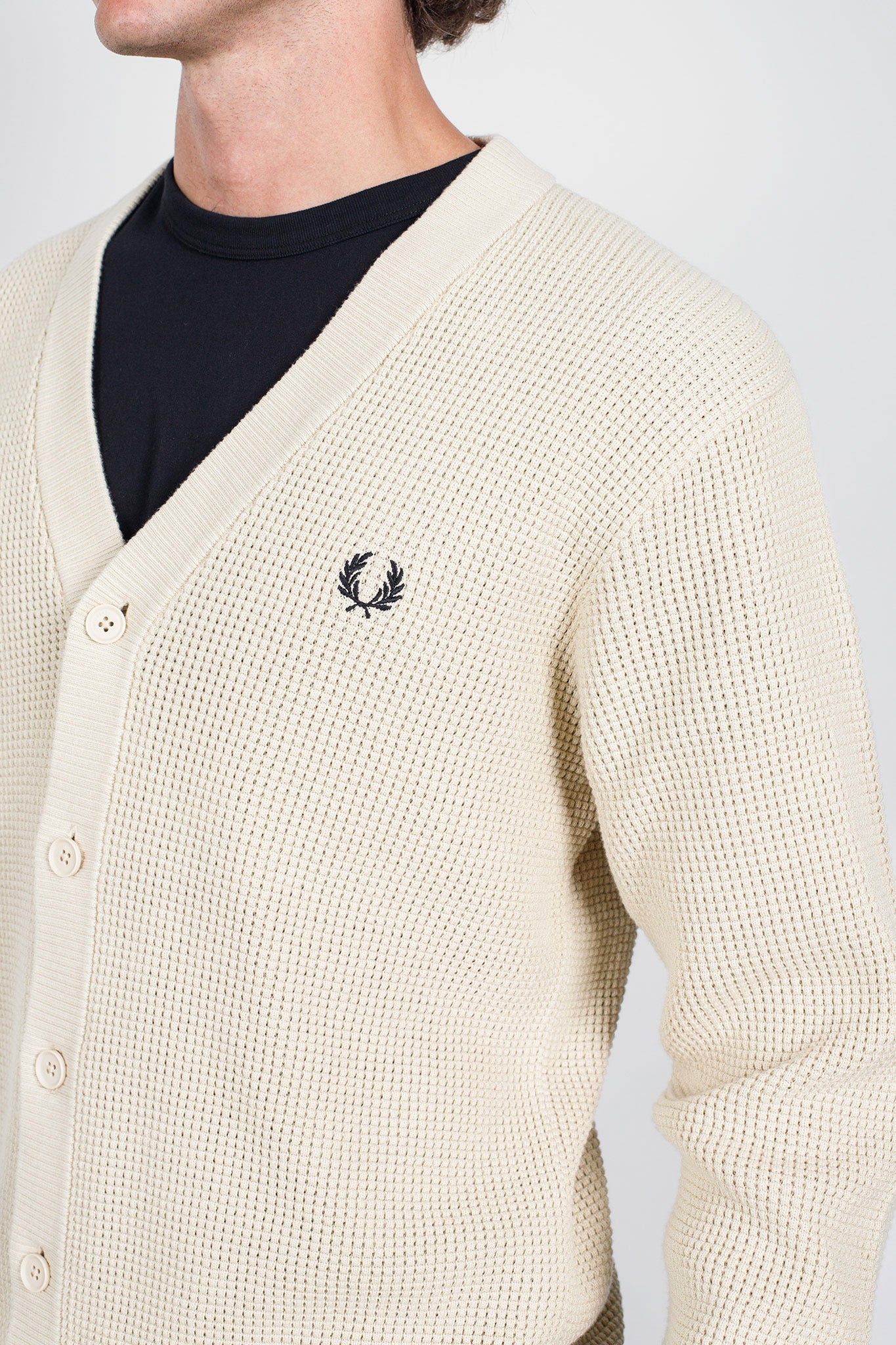 Fred-Perry-Waffle-Stitch-Cardigan-Oatmeal