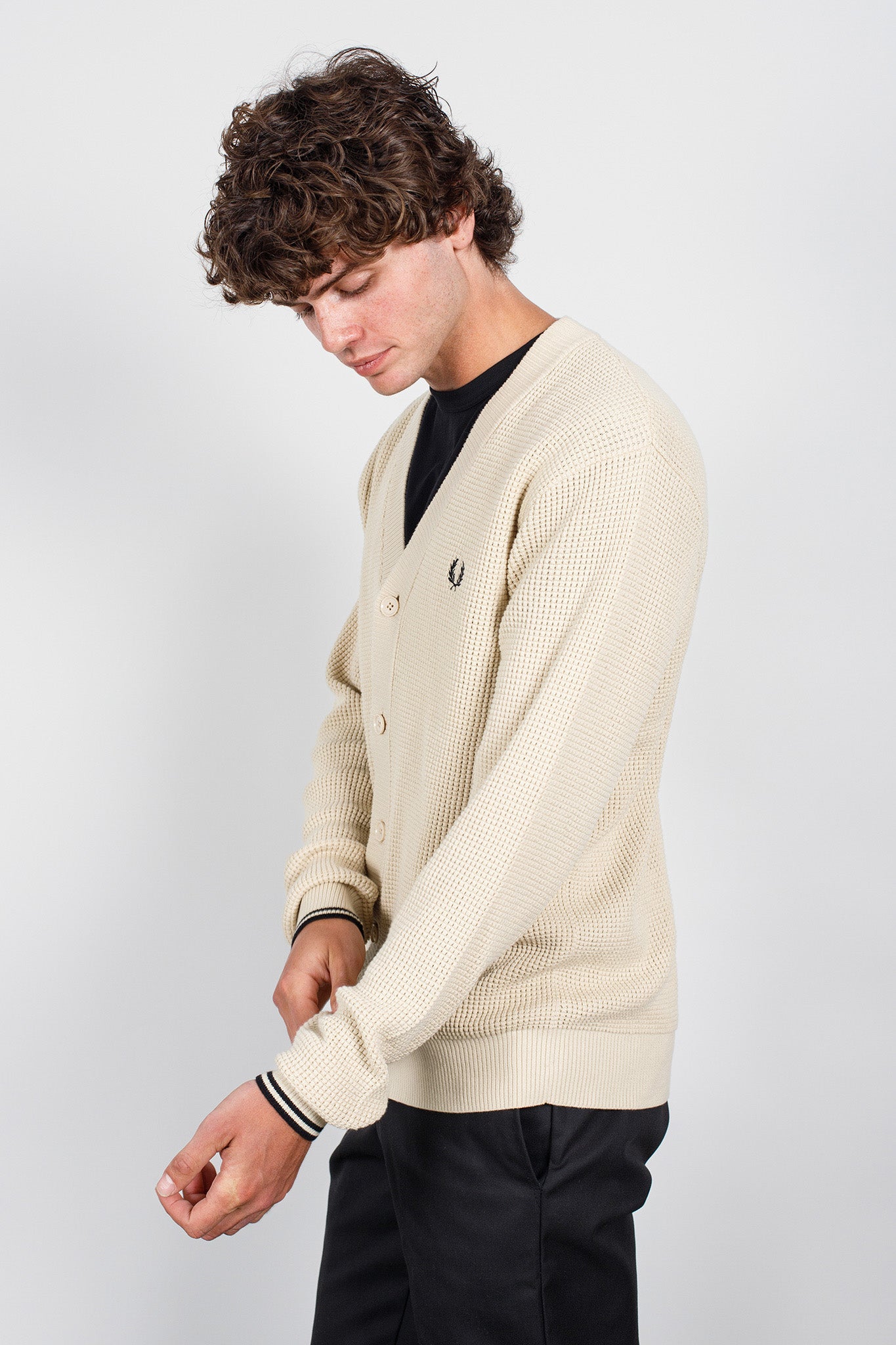 Fred-Perry-Waffle-Stitch-Cardigan-Oatmeal