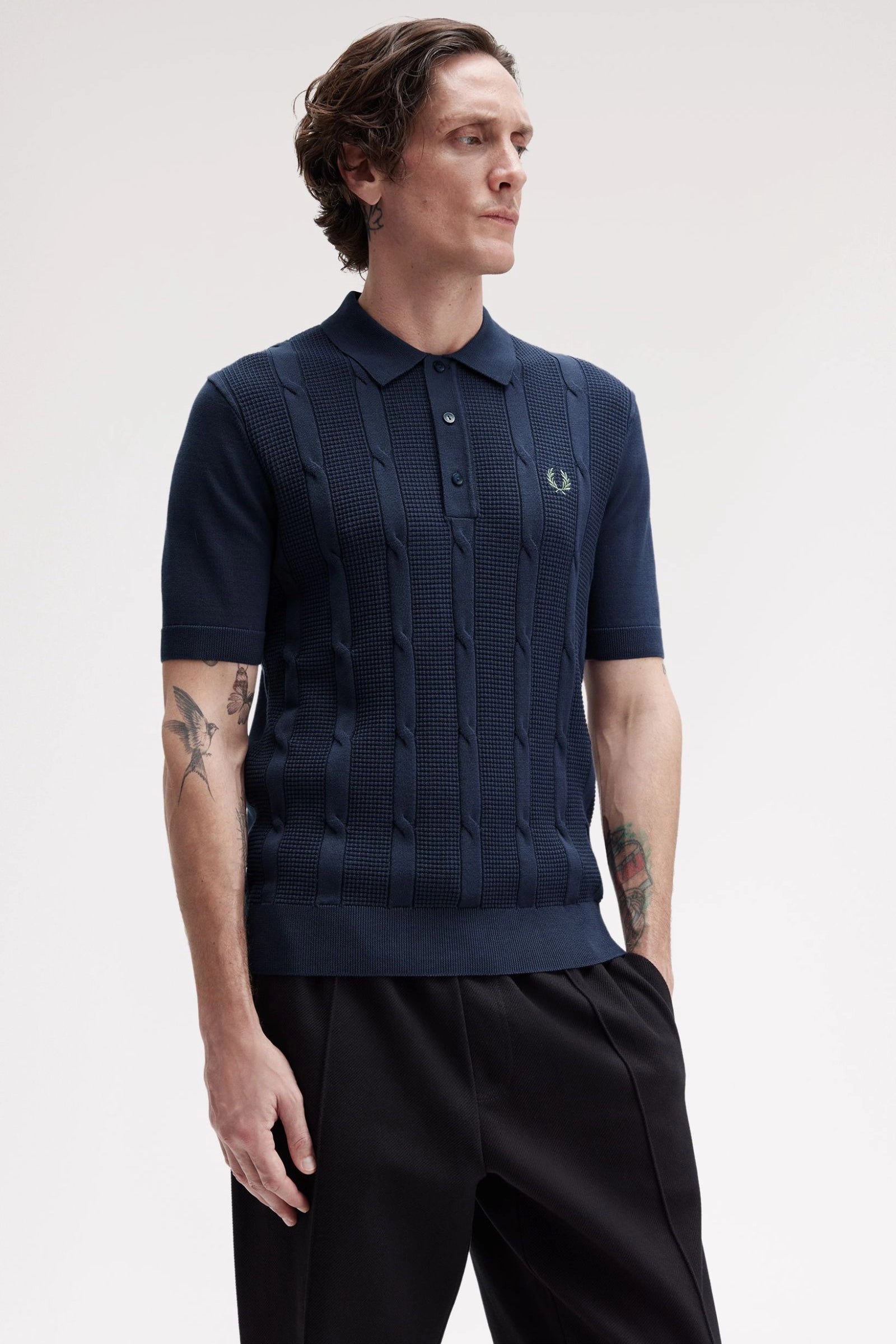 Textured Cable Knit Shirt Polos Fred Perry