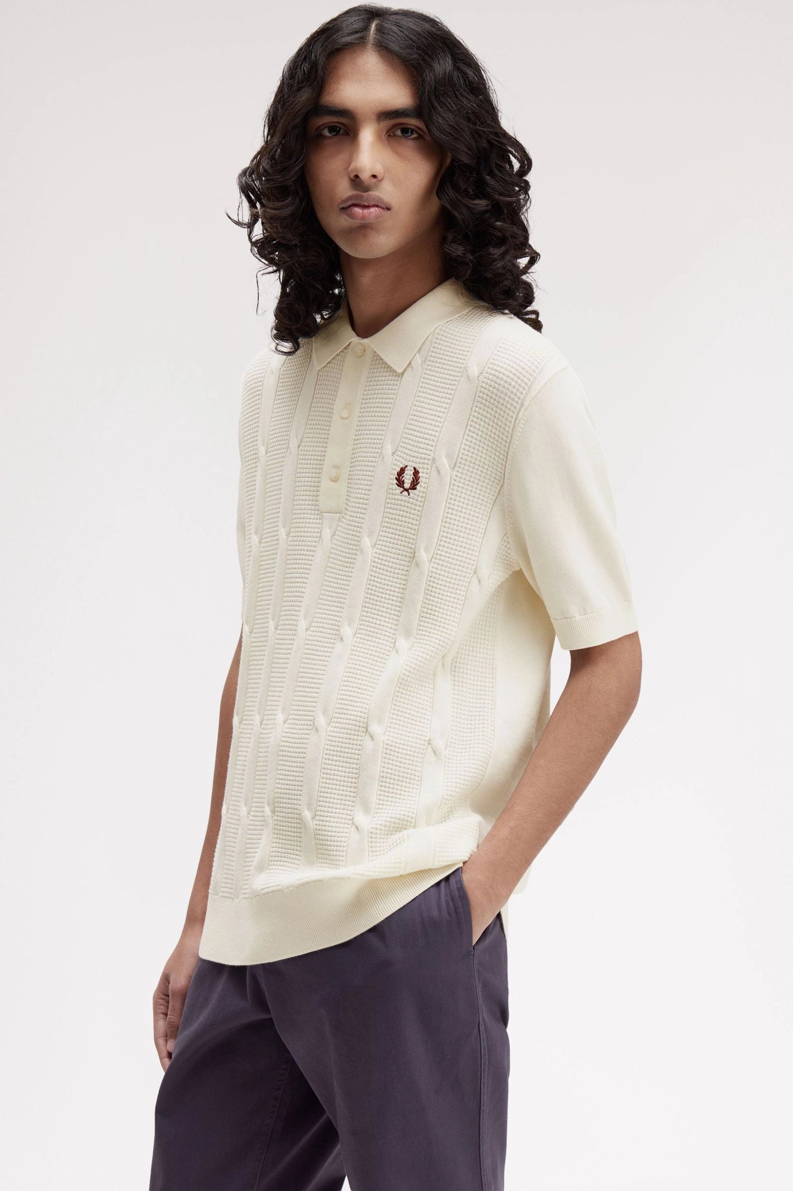 Textured Cable Knit Shirt Polos Fred Perry