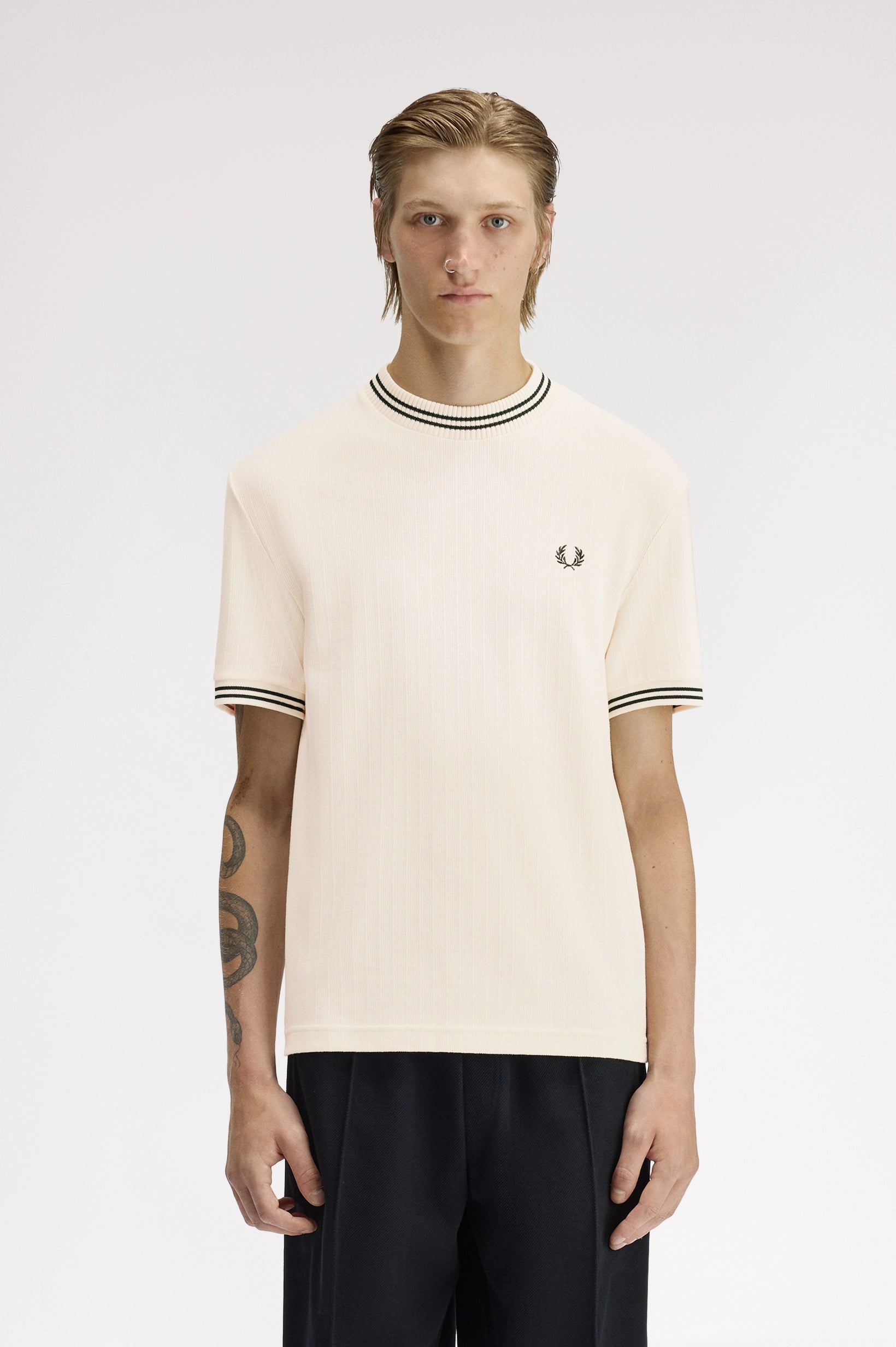 Trim Detail Crepe Pique T-Shirt (confirm image is correct) T-Shirts Fred Perry