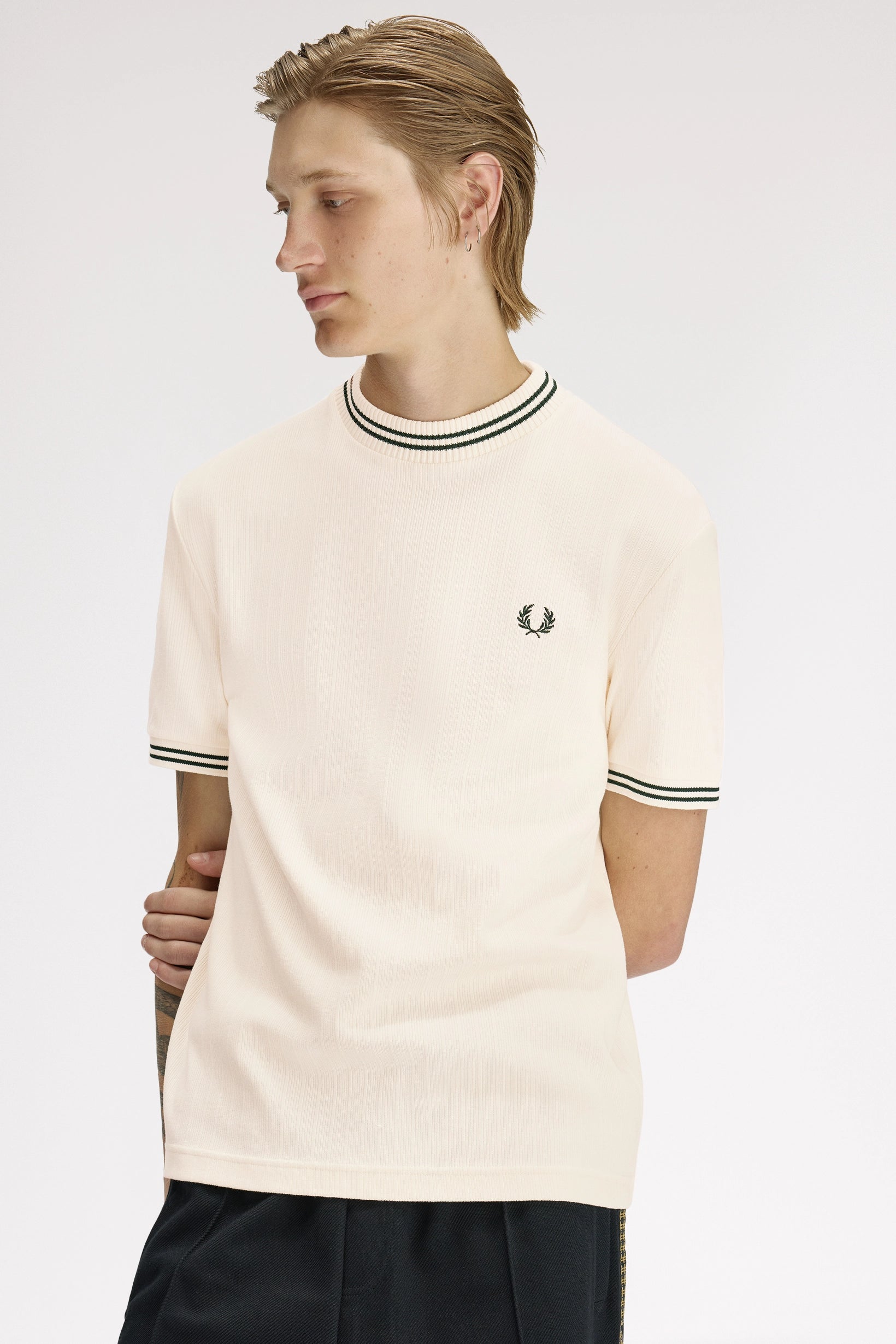 Trim Detail Crepe Pique T-Shirt (confirm image is correct) T-Shirts Fred Perry