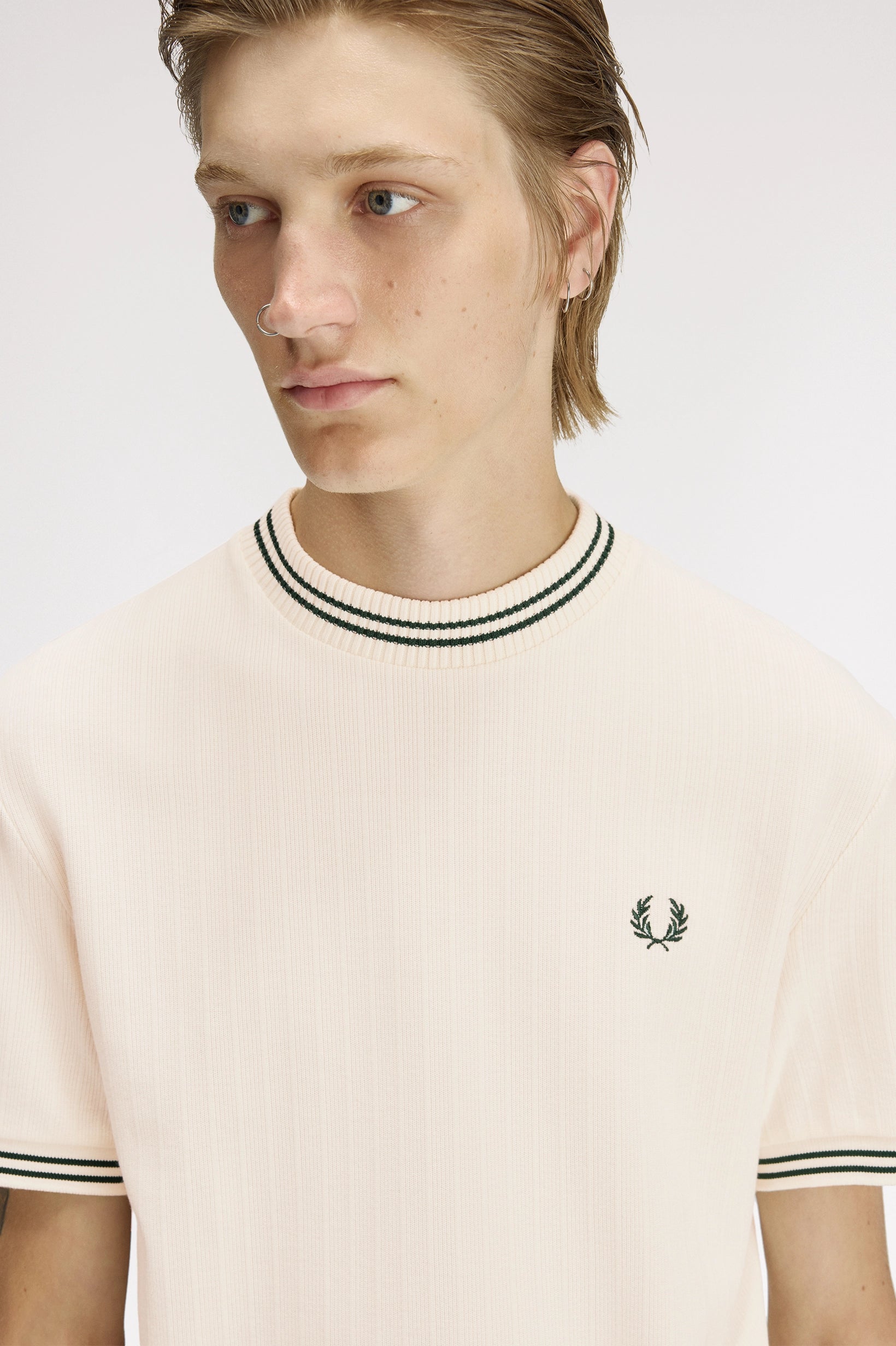 Trim Detail Crepe Pique T-Shirt (confirm image is correct) T-Shirts Fred Perry