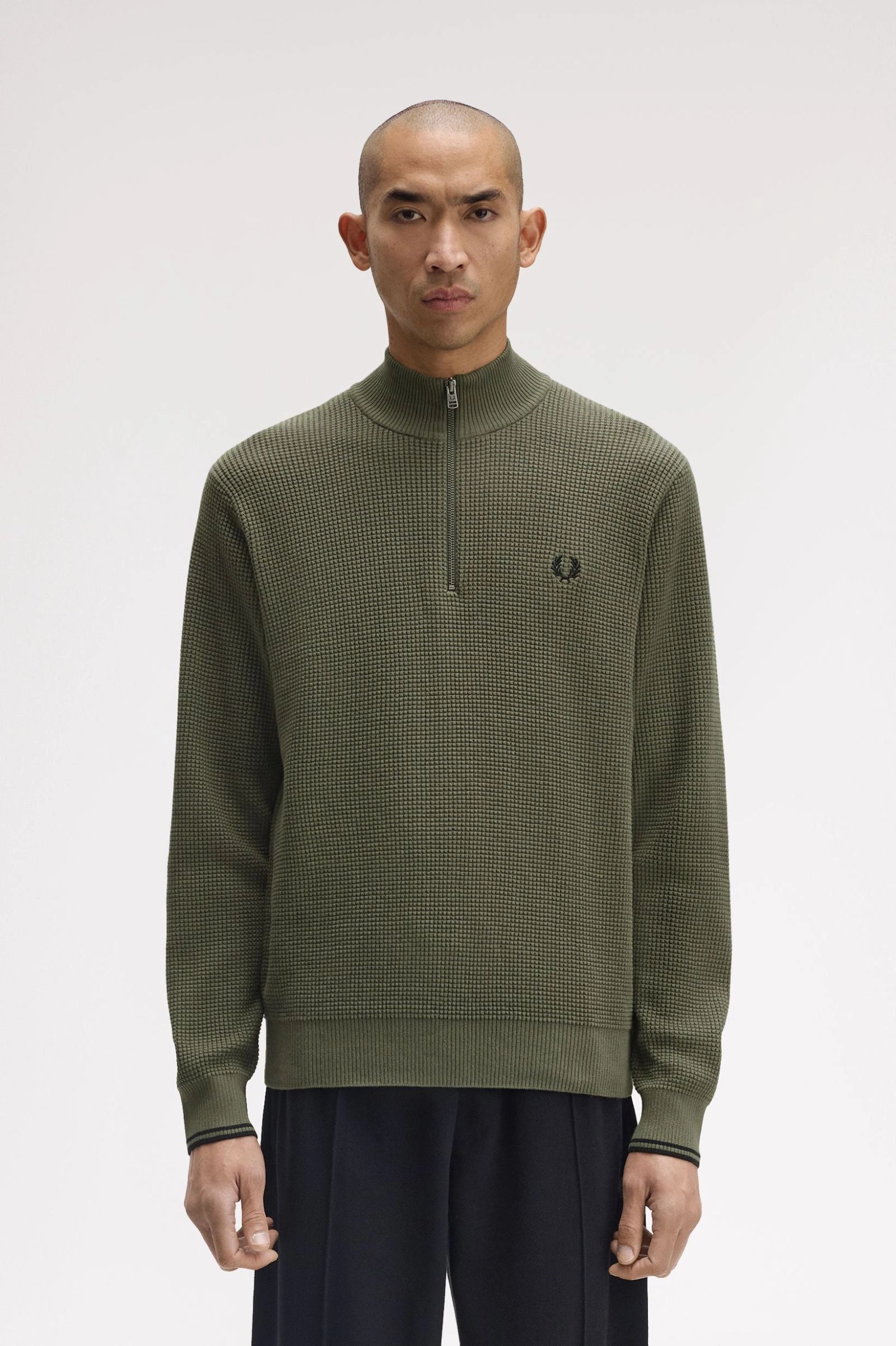 Waffle Stitch Half Zip Jumper Sweaters Fred Perry