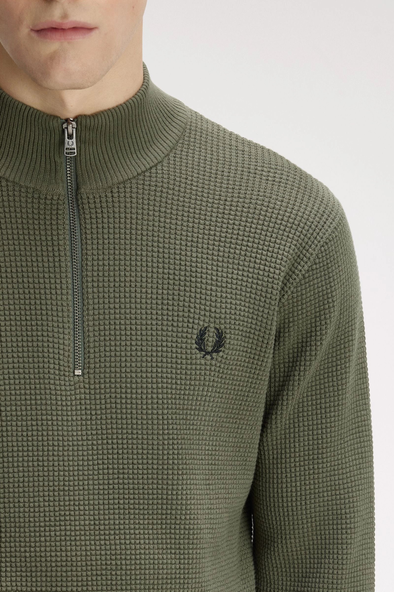 Waffle Stitch Half Zip Jumper Sweaters Fred Perry