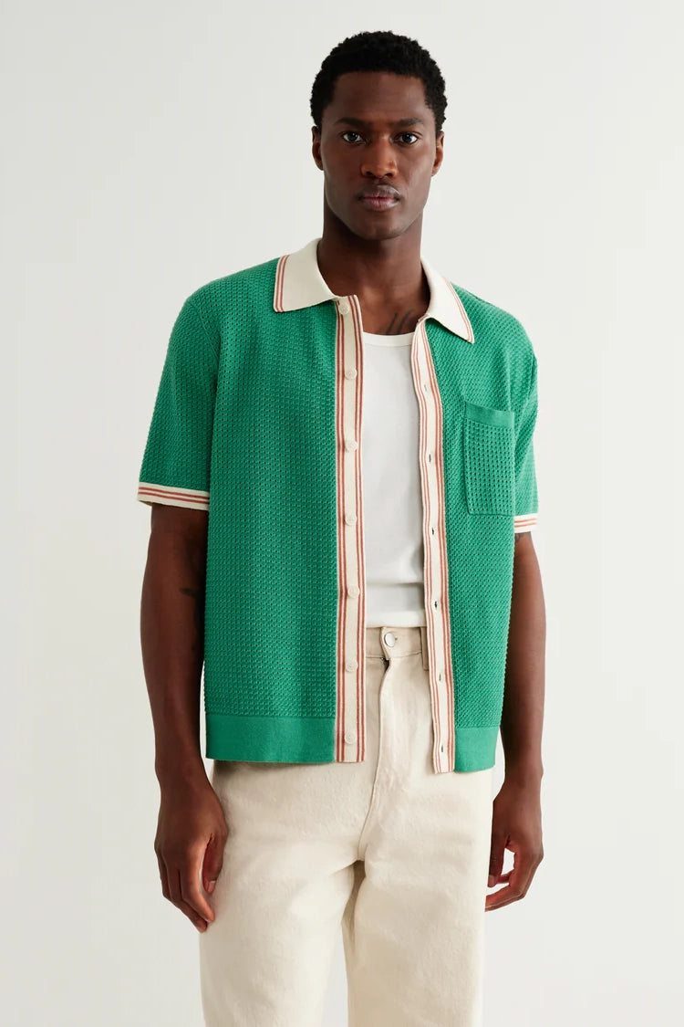 Belle Tipped Pointelle Polo Shirt Shirts Wax London