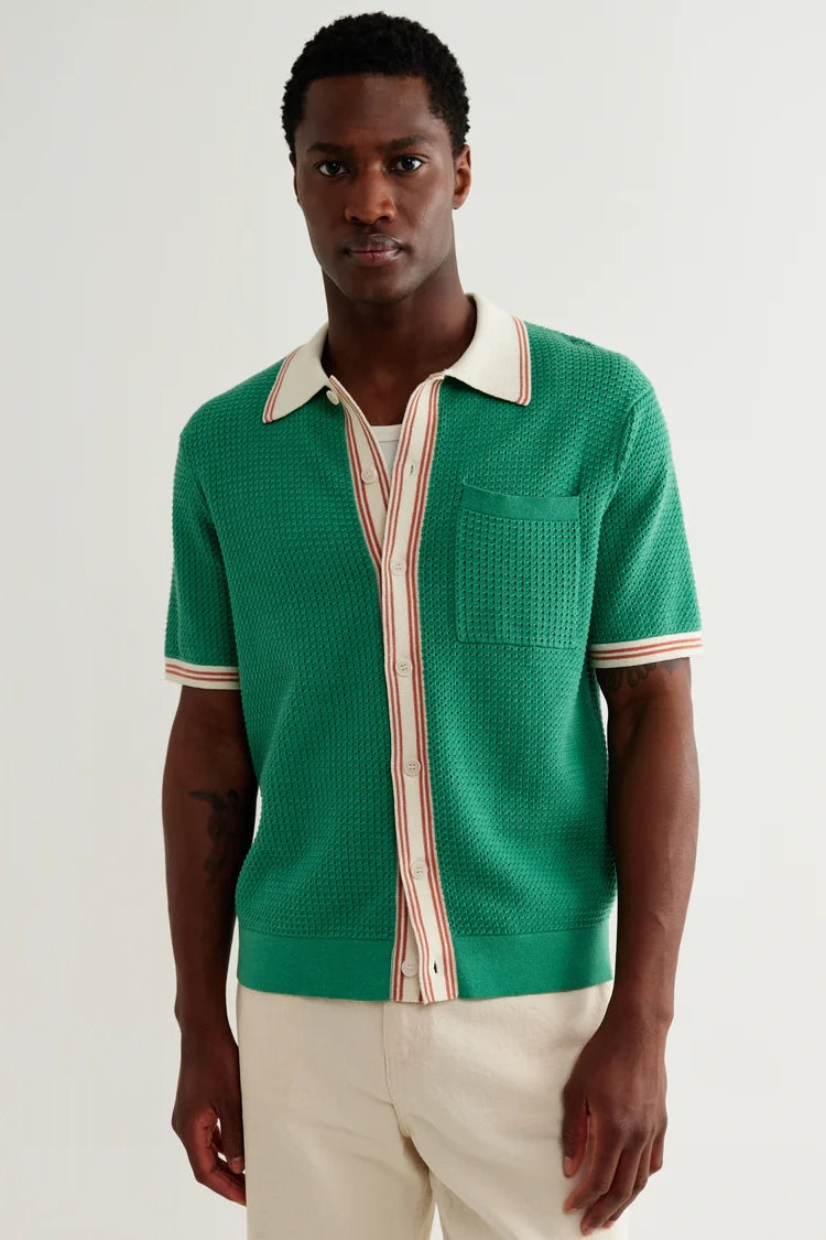 Belle Tipped Pointelle Polo Shirt Shirts Wax London