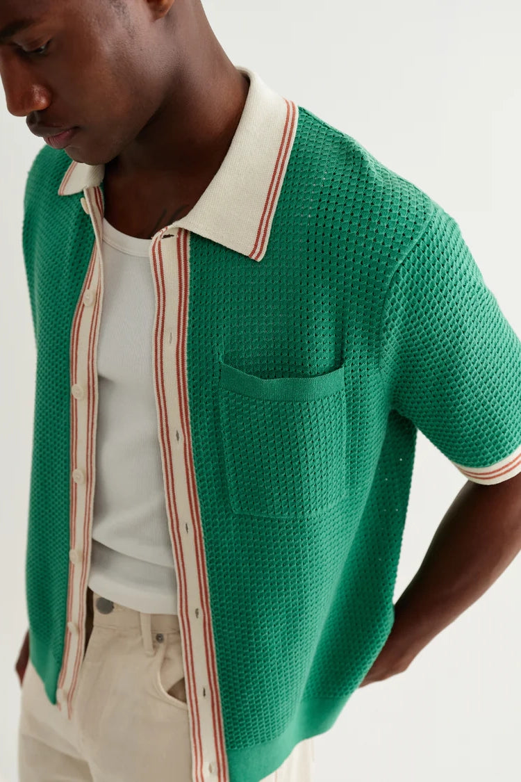 Belle Tipped Pointelle Polo Shirt Shirts Wax London