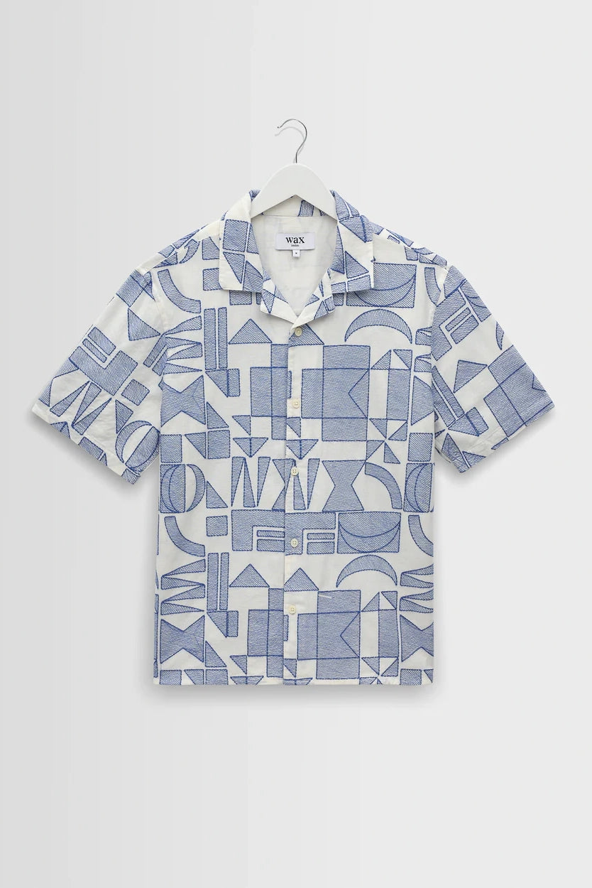 Didcot Geometric Embroidered Short-Sleeve Shirt Shirts Wax London