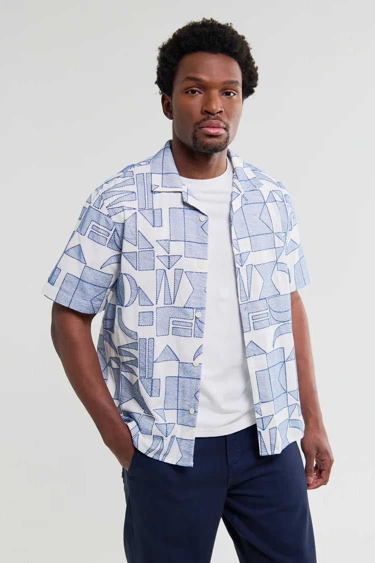 Didcot Geometric Embroidered Short-Sleeve Shirt Shirts Wax London