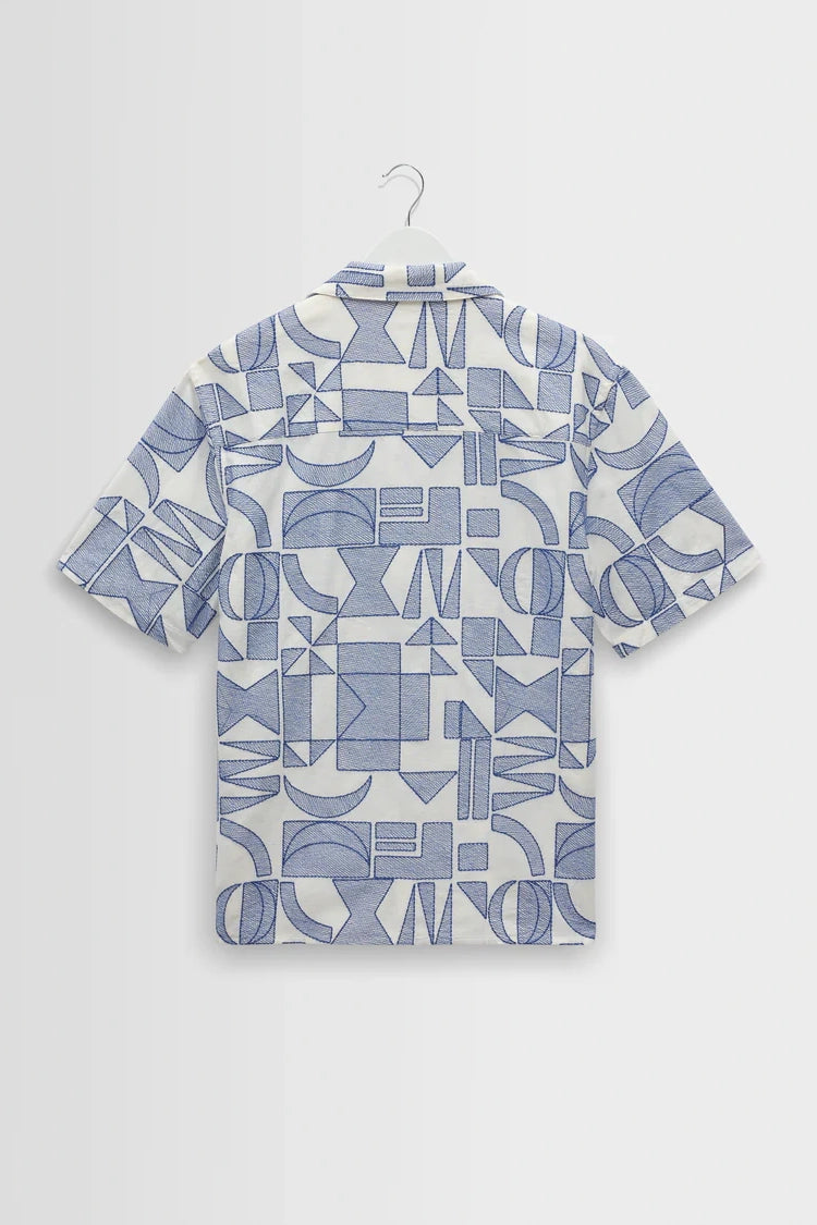 Didcot Geometric Embroidered Short-Sleeve Shirt Shirts Wax London